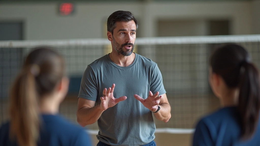 مدرب متخصص يقدم جلسة تدريبية لتطوير مهارات الهجوم في الكرة الطائرة