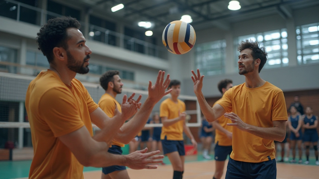 لاعب كرة طائرة يقوم بحركة الإرسال من الأعلى بتقنية احترافية