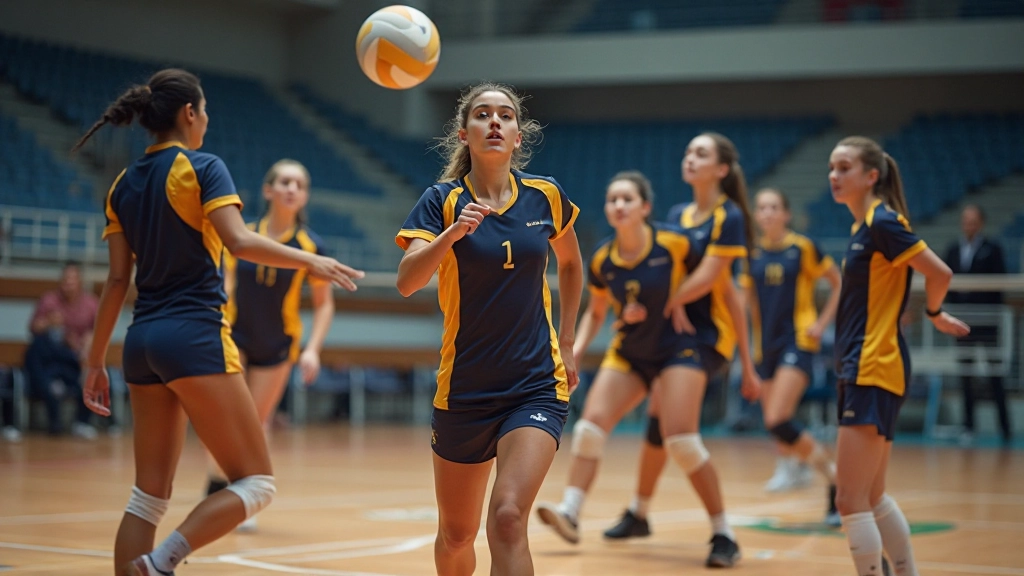 فريق كرة طائرة يقوم بتمرين تكتيكي متقدم